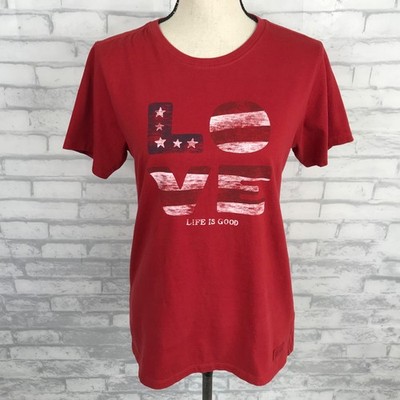 Life Is Good Tee Shirt Classic Fit Love American Flag Red Womens  Size Medium