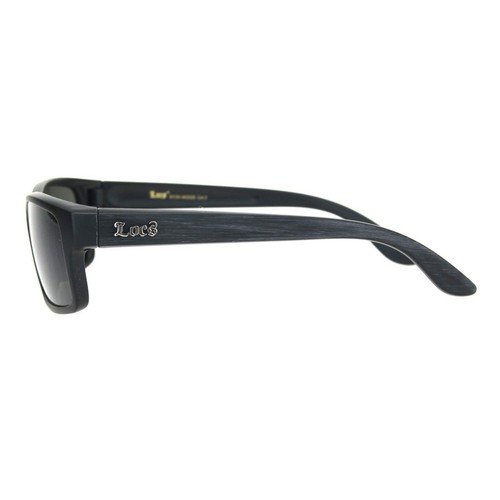 Locs Men's Sunglasses - Black - Slim Rectangular Frame - Black Wooden Arms UV400 - Photo 3/3