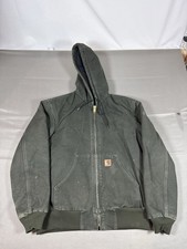 Vintage Carhartt Jacket J130 MOS Green Faded 90s Hooded Canvas Mens Sz Small