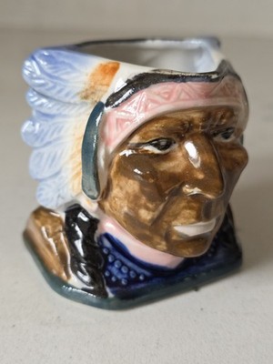 Vintage MCM Miniature Toby Mug 3  Ceramic Indian Chief Face Cup Occupied Japan