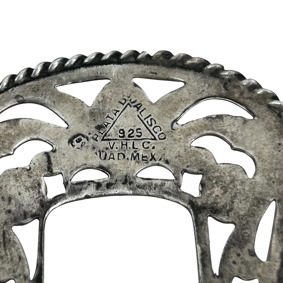 Винтажная пряжка из стерлингового серебра 925 пробы с кожаным ремешком вестерн для дам - Изображение 2 из 4