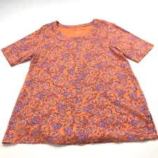J.Jill Pima Slub Medium Scoop Neck Shirt All Over Print Paisley Orange MINT