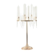 40" Gold Clear 9 Arm Metal Candelabra Taper Candle Holder Glass Shades Party