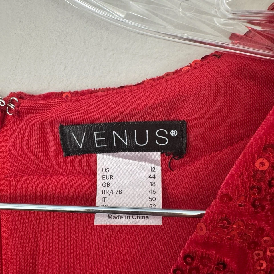 Vestido de noche Venus rojo con lentejuelas manga larga para mujer talla 12 Foto 3 de 4