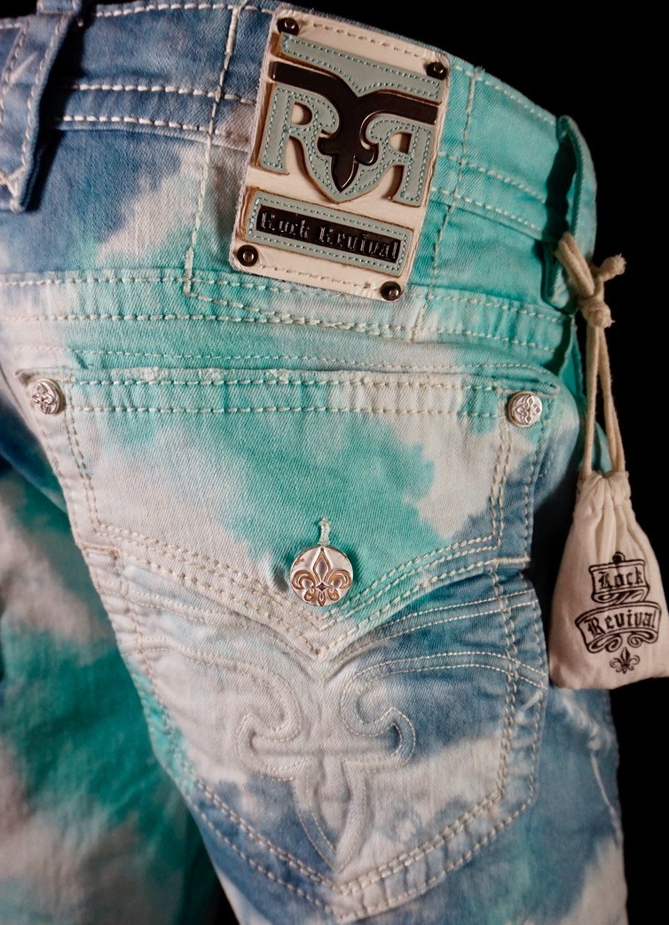$220 Mens Rock Revival Jeans "Arther" Aqua Galaxy Leather Inserts Shorts 38 View 2