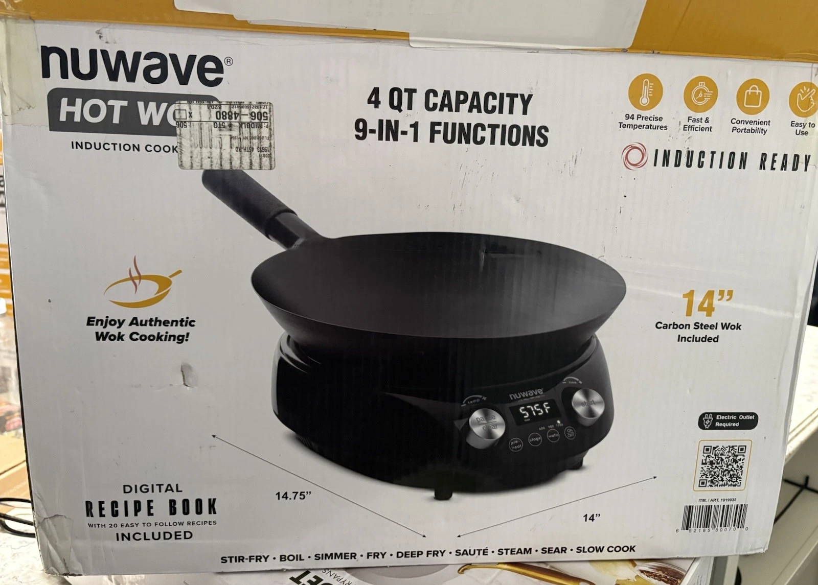 Nuwave Induction Hot Wok with 14" Carbon Steel Wok,Rack USED