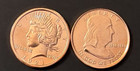 1oz .999 Fine Copper Round USA - Peace Dollar 1921 & Franklin 1948-1963 (2coins) — photo 1
