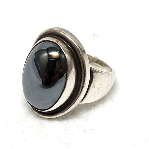 Georg Jensen Silver Stone Hematite Ring 46A Vintage 925 Silver Size 12 Jewelry - Picture 3 of 10