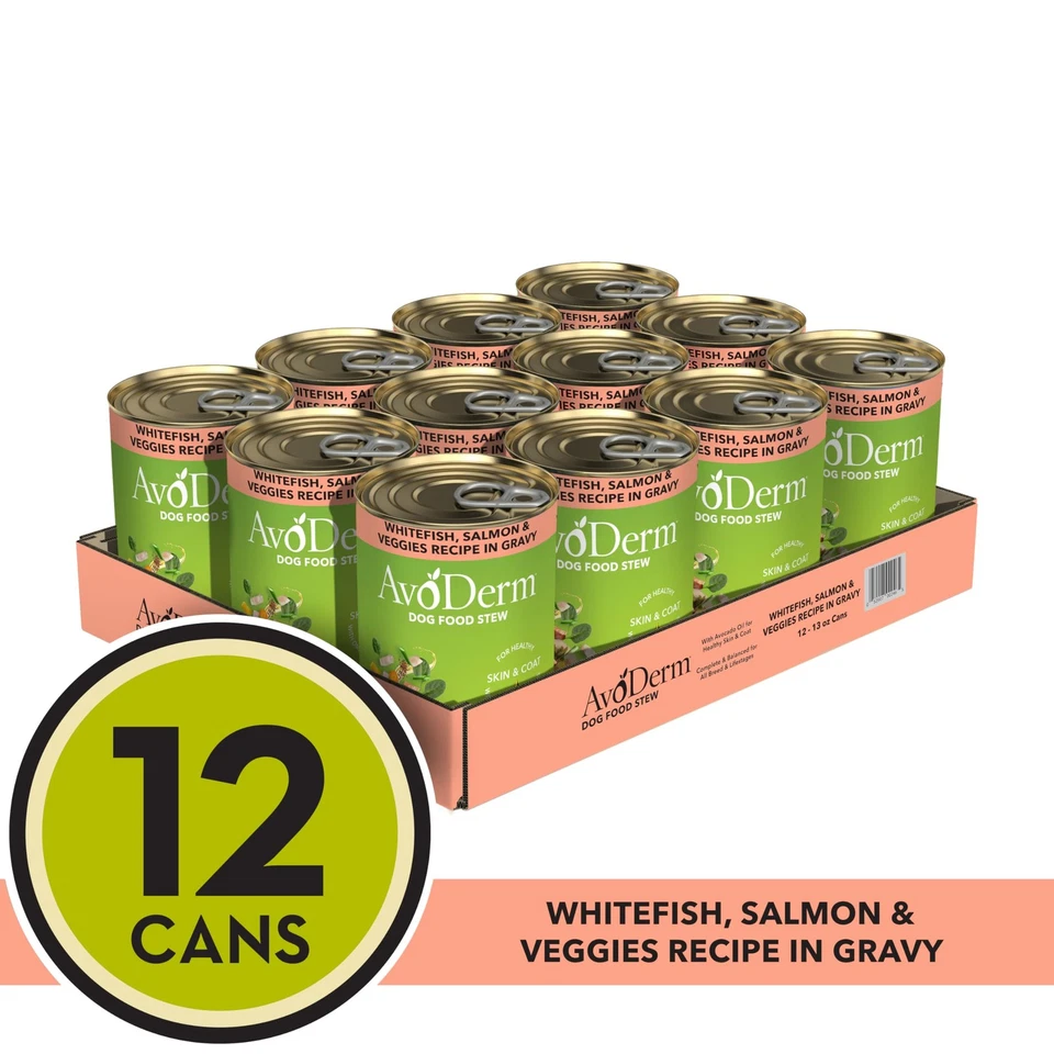 Receta de estofado de pescado blanco y salmón con verduras para perros 13 oz, estuche de 12 latas Foto 2 de 4