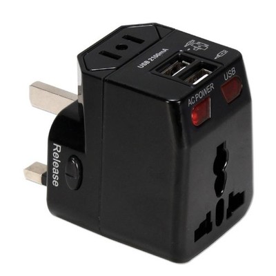 QVS Premium World Travel Power Adapter with Surge Protection & 2.1A Dual-USB Cha