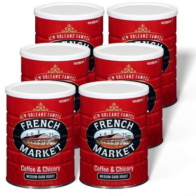 Ground Coffee Medium-Dark Roast Coffee & Chicory 12oz Can Pack of 6