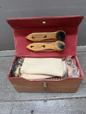 Vintage KIWI Shoe Shine Compact Kit Box Brushes Cloths Applicators And Case