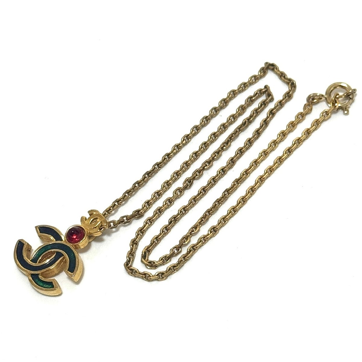 【都市鉱山】CLC231AI patented 8815 CHANEL 316 DEPOSE COCO Mark CC Logo Necklace Colored Stone Gold