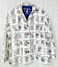 PJ Salvage Dogs Yearbook Flannel Cotton Loungewear Pajama Top Size M Accent Cuff