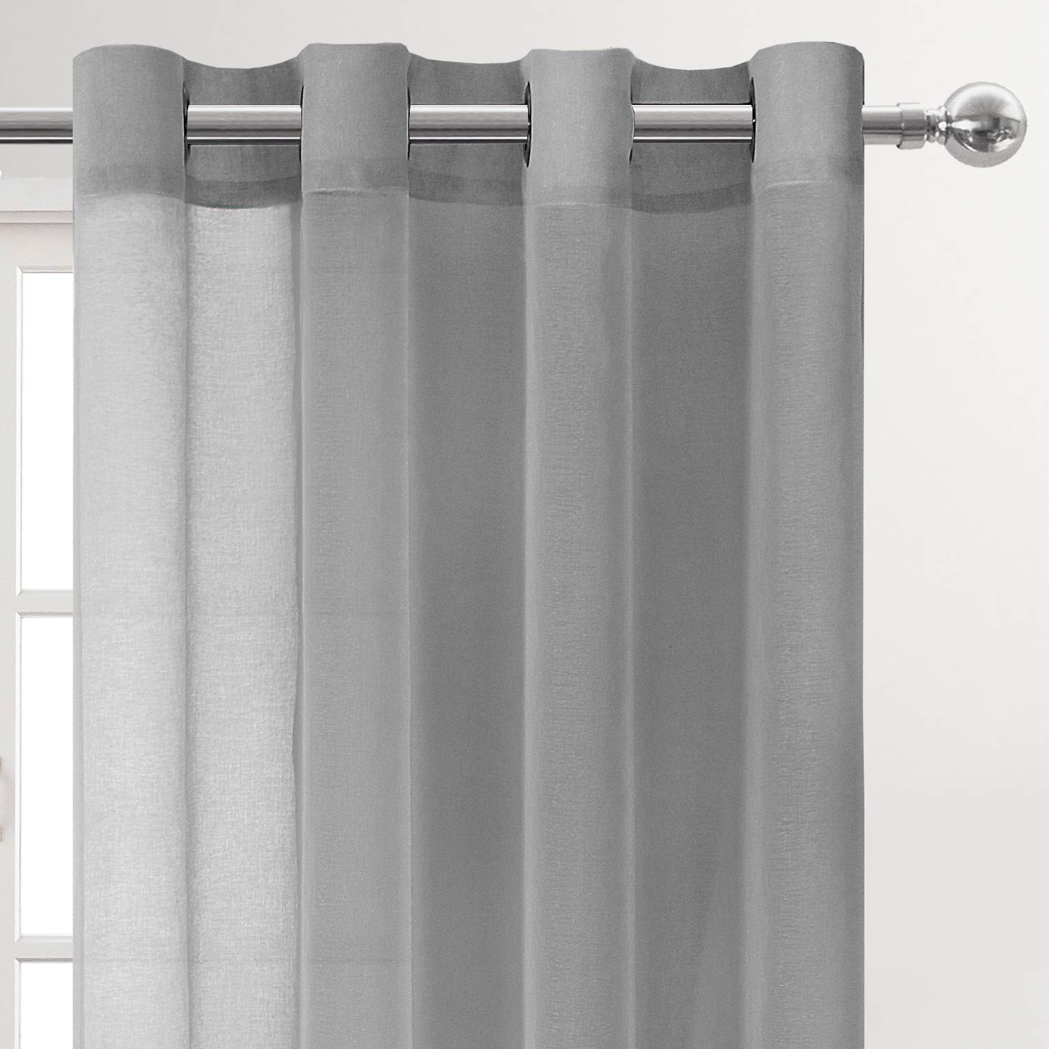 DWCN Grey Faux Linen Sheer Curtains Voile Drapes 52x84 Grommet for Living Room