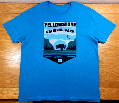 Yellowstone National Park T-shirt Men's XL Blue Adult -SOLD AS IS (2 Tiny Holes)