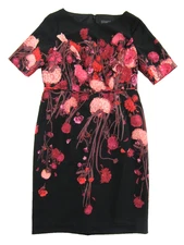 Adrianna Papell Black Pink Floral Short Sleeve Sheath Work Casual Dress 6P
