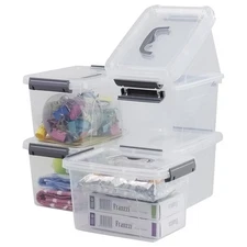 6-Pack 5 L Clear Plastic Storage , Small Storage Latch Bin