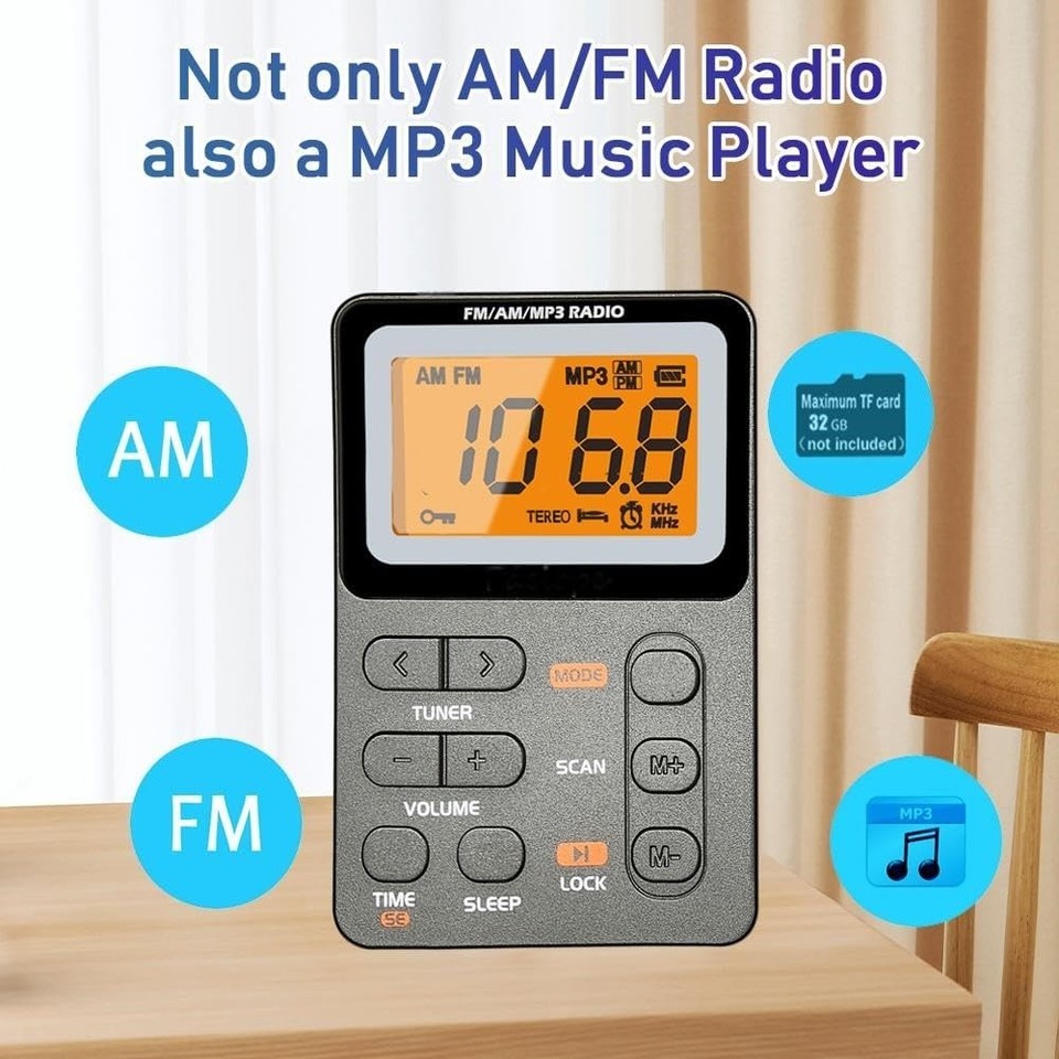 AM FM Portable Radio Rechargeable Pocket Radio with MP3 Stereo Earphone ...
