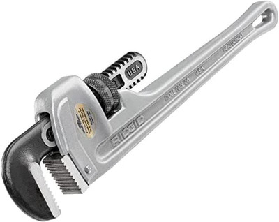 31095 Model 814 Aluminum Straight 14'' Plumbing Pipe Wrench, Silver, Made in the