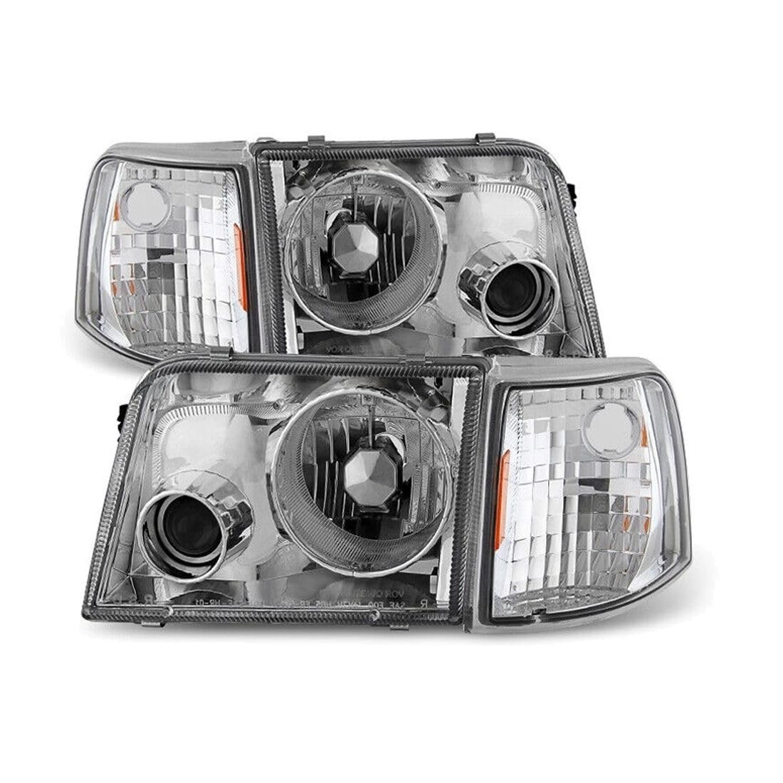 For Ford Ranger 93-97 Headlight Corner Signal Fog Lights Projector Chrome