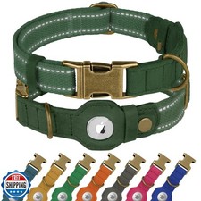 Reflective Leather Dog Collar with AirTag Holder - Soft Apple Airtag Dog Coll