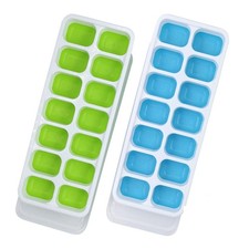 ICE CUBE TRAYS 2 PACKS ICE CUBE MOULDS WITH NO SPILL REMOVABLE LID EASY RELEASE