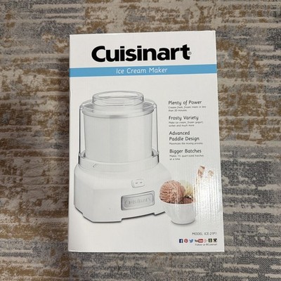 CUISINART 1.5 QT. ICE CREAM MAKER W/EASY LOCK LID,  Model ICE-21P1. White NIB
