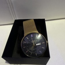 LIGE Mens Quartz Wristwatch Gold Mesh Band Bl...