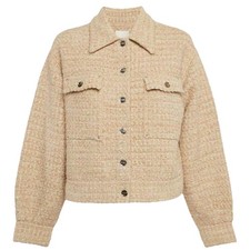 Sandro Sandro Beige Bernadette Tweed Trucker Jacket NWT 490 Size 1/S