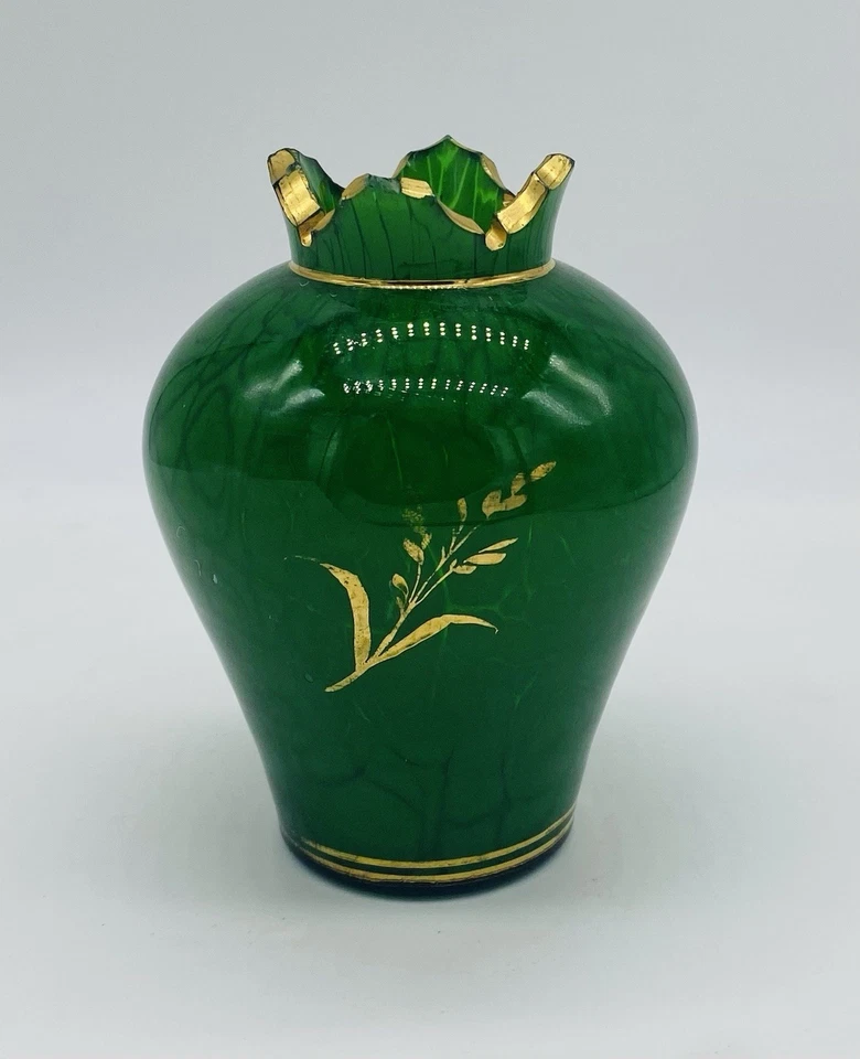 ca.1880 波希米亚哈拉赫“Machalit”绿色白色大理石玻璃花瓶上釉天鹅 — 第 3/4 张图片