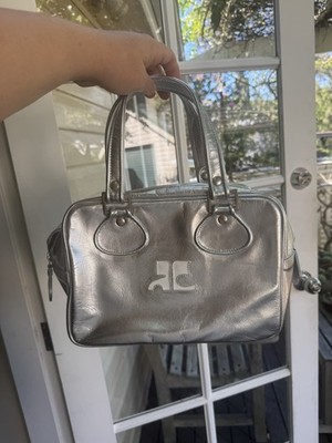 Vintage Courreges silver metallic duffle/bowling bag handbag new peeling inside 