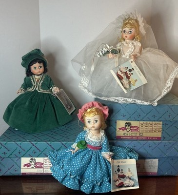 MADAME ALEXANDER LOT of 3  8  Dolls w Boxes.  Bride/Miss Muffet/Scarlett
