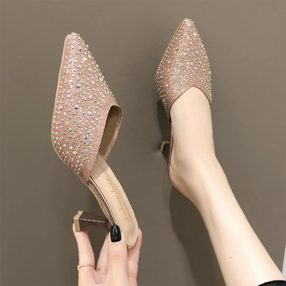 APL 1 Pair Women Summer Slippers Delicate Sandals Middle Heel Cusp Sandals Beach