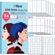 LitBear Large Pimple Patches, 5 Sizes 156 5 156 Count, Transparent