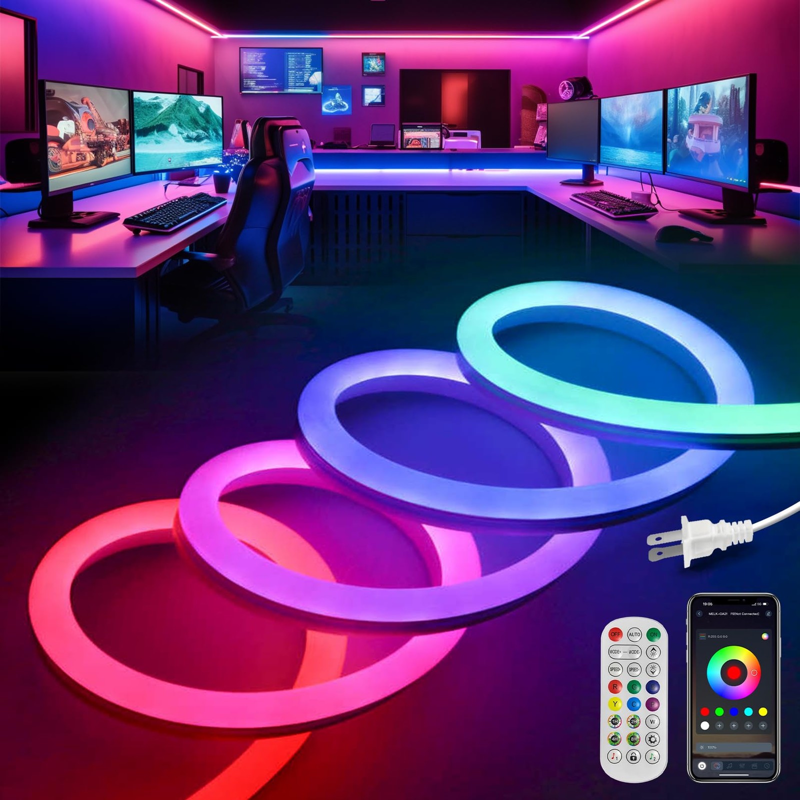 LED Neon Lights,IC+RGB 65.6FT Rope Lights Control with App/Remote,Multiple Mo...