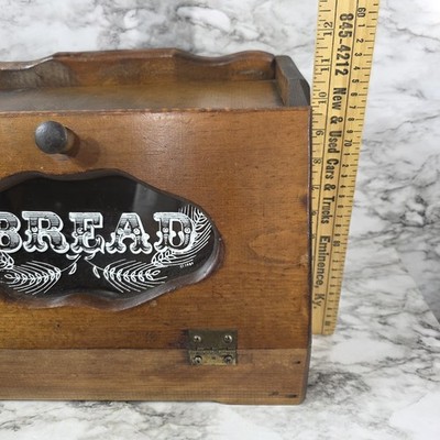 Vintage Wooden Bread Box 1984 with glass Insert Wooden Knob