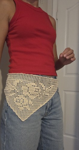 Cream crochet bandana, belt, top. Handmade by me. 100% cotton - Picture 7 of 9