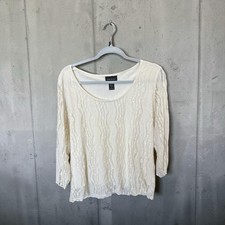 Lane Bryant White Floral Lace Lined Stretch Scoop Neck 3/4 Sleeve Blouse 14/16