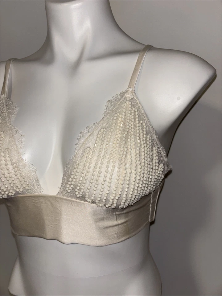 Victoria’s Secret Very Sexy Bralette Cream Lace Beaded Mesh Longline M Medium - Image 3 of 4