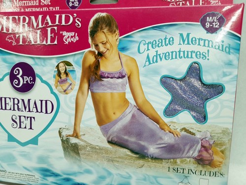 A Mermaid's Tale Aqua Splash - 3 piece Purple Mermaid Set - Girls Size M/L 9-12 - Picture 2 of 7