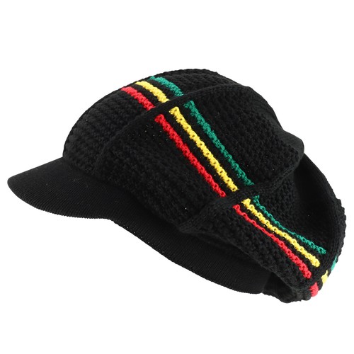 RGY Striped Knit Deep Crown 100% Cotton Rasta Beanie Visor - FREE SHIPPING - Picture 8 of 21