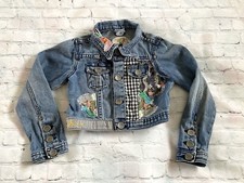 Desigual Girls Blue Denim Jacket Floral Long Sleeve Stretch Embroidered 5-6