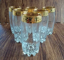 Highball (6) Pasabahce Art of Glass Turkey Circle Classique Etched Gold Rim MCM