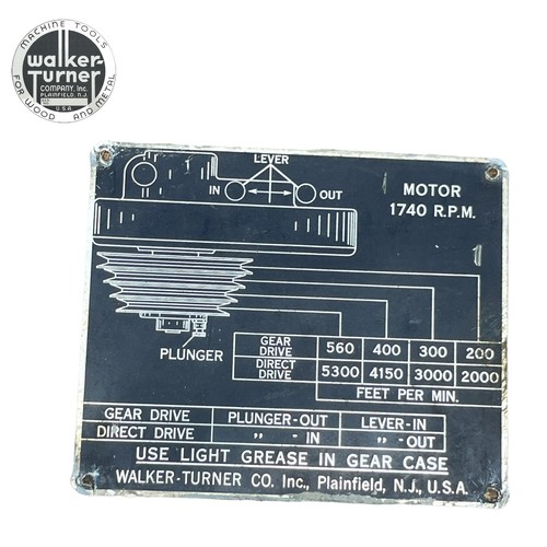 Walker Turner 16” Wood & Metal Cutting Band Saw Badge Tag