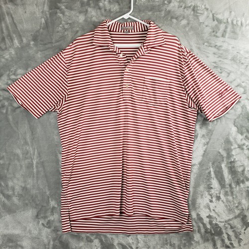 Peter Millar Summer Comfort Golf Polo Shirt Men's L Red White Striped
