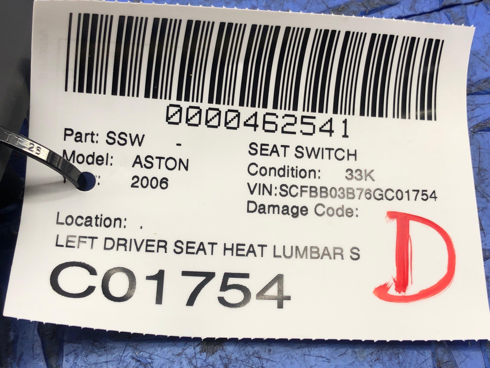 2006-2018 ASTON MARTIN VANTAGE V8 LEFT SEAT HEAT LUMBAR SWITCH PANEL 4G43-647K22
