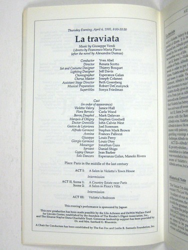New City Opera Stagebill 1995 La Traviata Janice Hall Stephen Mark Brown Otey - Picture 6 of 7