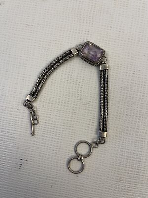 Schweres Sterlingsilber 925 natürlicher Amethyst byzantinisches verstellbares Armband 7,5 Zoll