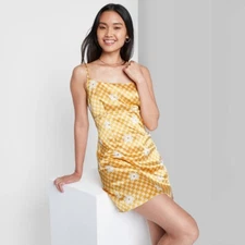 Women's Size Medium Notch Slip Dress - Wild Fable Yellow Check